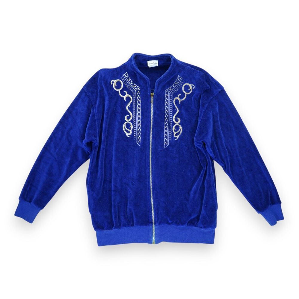 Vintage Neiman Marcus Women's Velvet Sweater Full Zip Embroidered Accents Size M